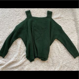 Oversized Green Cold Shoulder Sweater